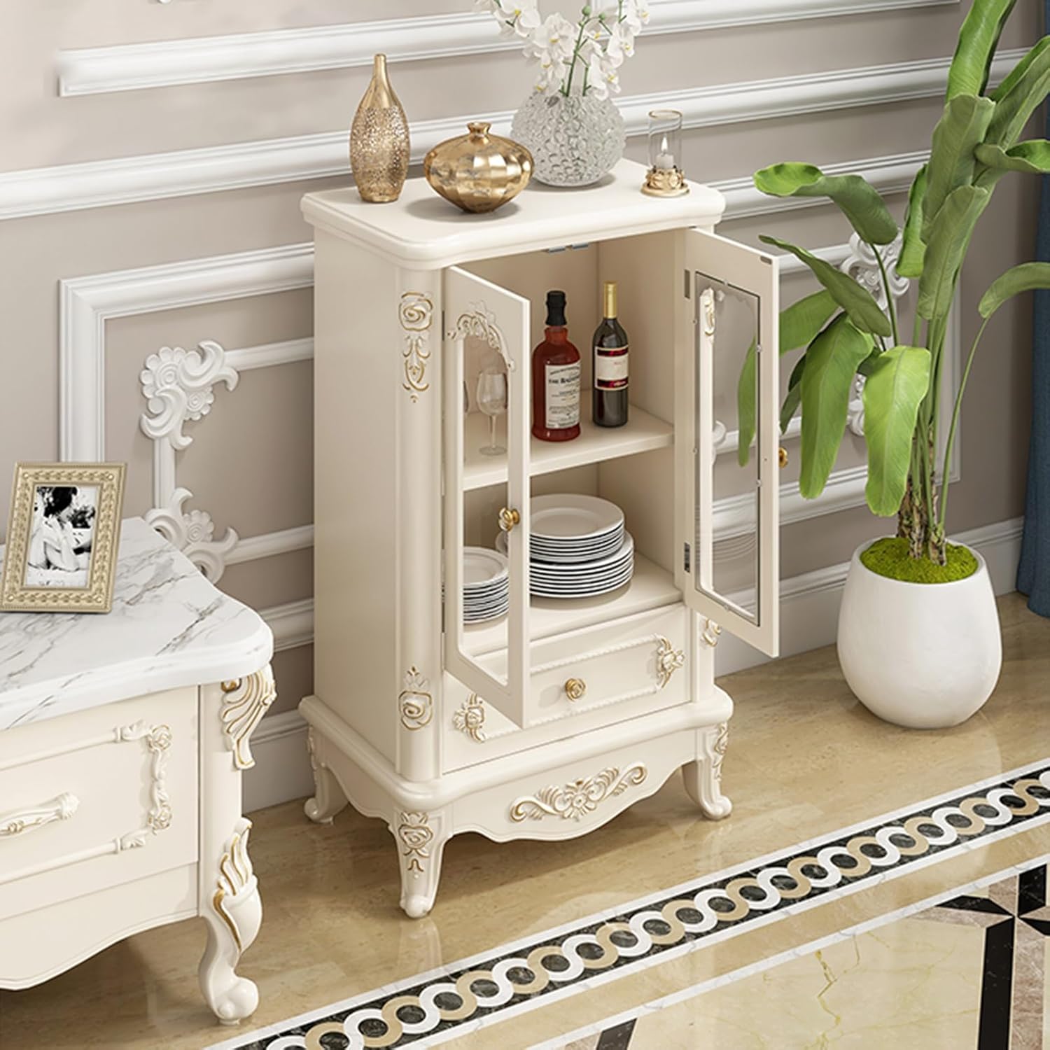 China Cabinet &Curio Cabinets With Glass Doors,Glass Display Cabinet,living Room Display Cabinets,Display Cabinet With Drawers Corner Wine Cabinet Tempered Glass For Living Room,Kitchen,Pantr