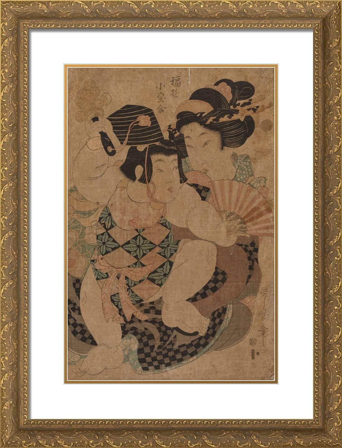 ArtDirect Utamaro, Kitagawa 19x24 Gold Ornate Framed Art Print with Double Matting Titled: Kitagawa Utamaro