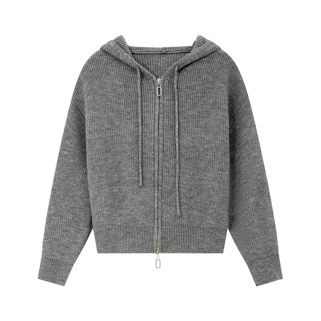 Cárdigan de punto simple con capucha para mujer, chaqueta con cremallera, abrigo sólido para viajeros perezosos
