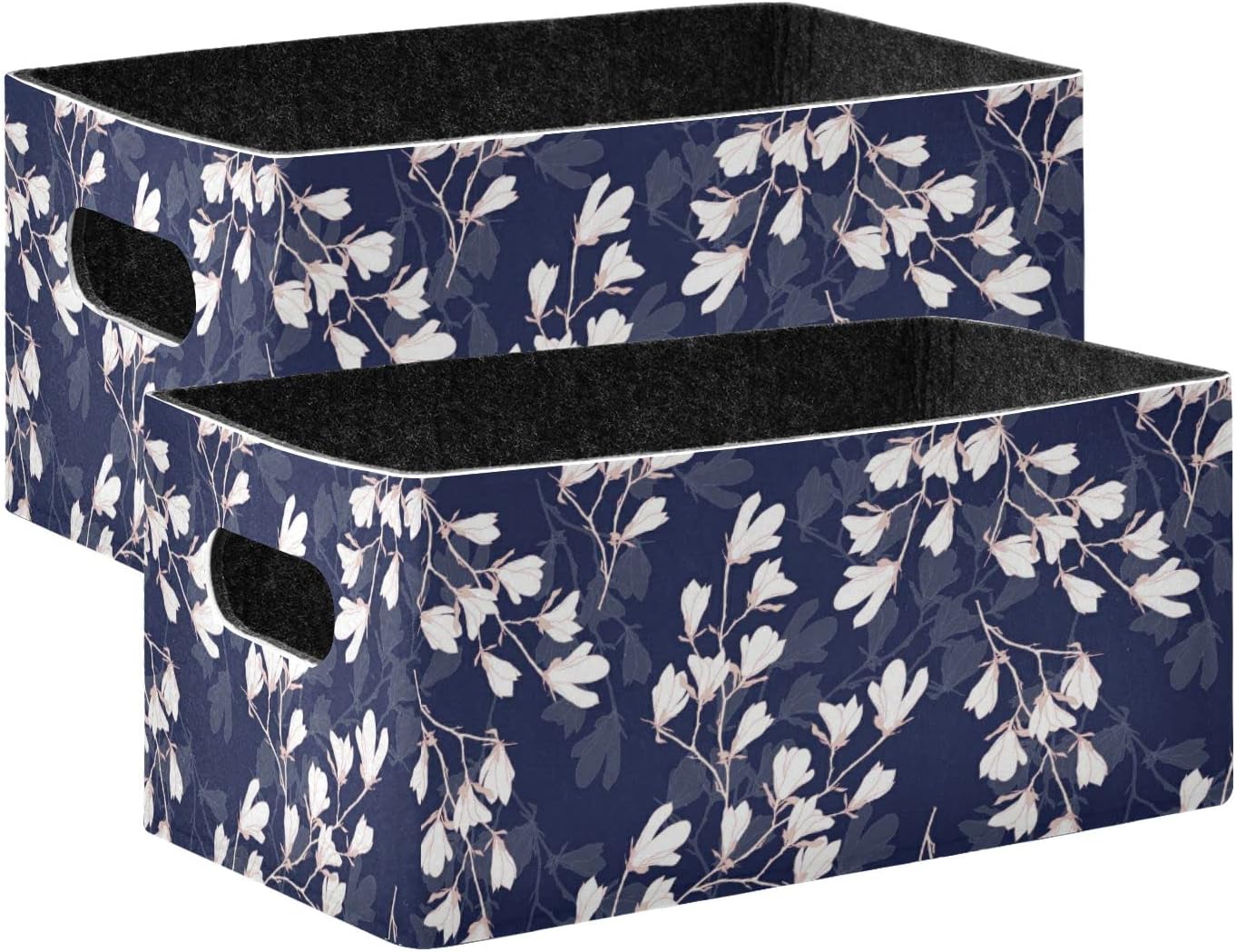 Emelivor Flower Dark Blue Storage Basket Bins Set (2pcs