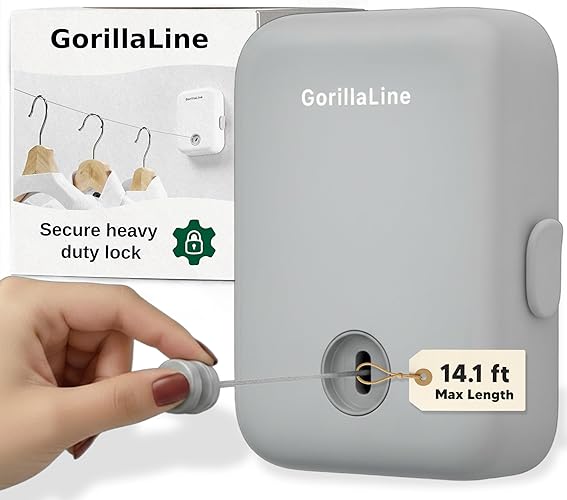 GorillaLine - Retractable Clothesline Indoor Outdoor Clothes Line - Heavy Duty Clothes Drying Laundry Line - Wall Mounted Drying Rack - Air Dry Clothing