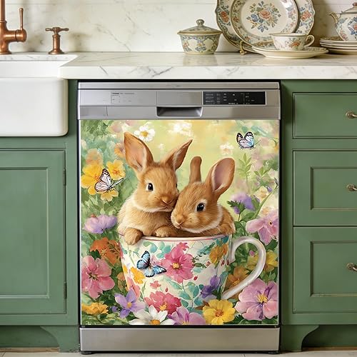 Easter Dishwasher Magnet Cover 25.6 × 23 Inches – Colorful Cute Bunny and Easter