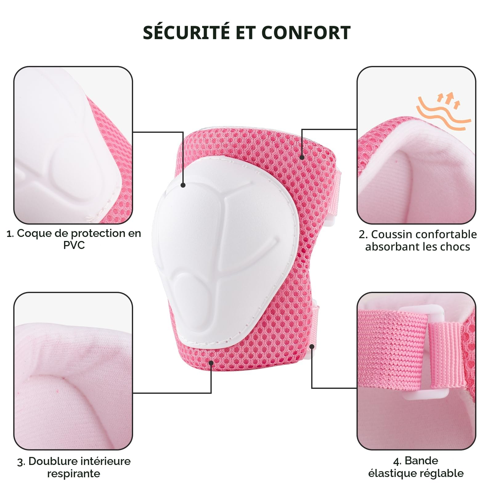 ZWOOS Protection Roller Enfants, Protections Coude Genoux Enfants, Protectiosn Velo Enfant, Protection Enfant Roller pour Roller, Skateboard, Vélo, Trottinette 3 à 10 Ans (Rose)