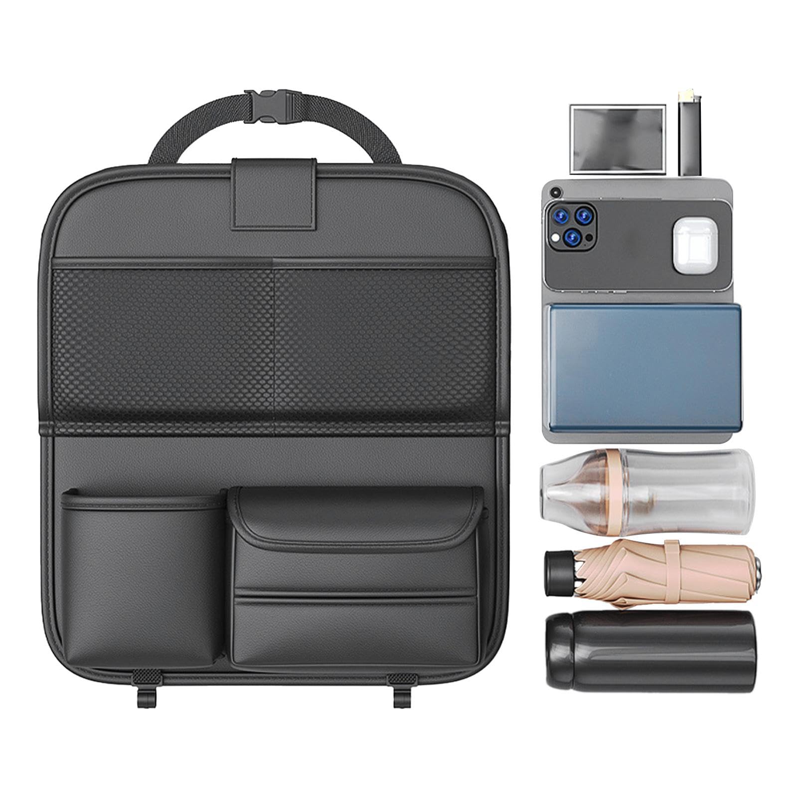 Organizador de asiento trasero – Organizador de asiento trasero de coche | con bandeja plegable | Bolsa de almacenamiento para asiento trasero de coche | Organizador de asiento trasero de coche |
