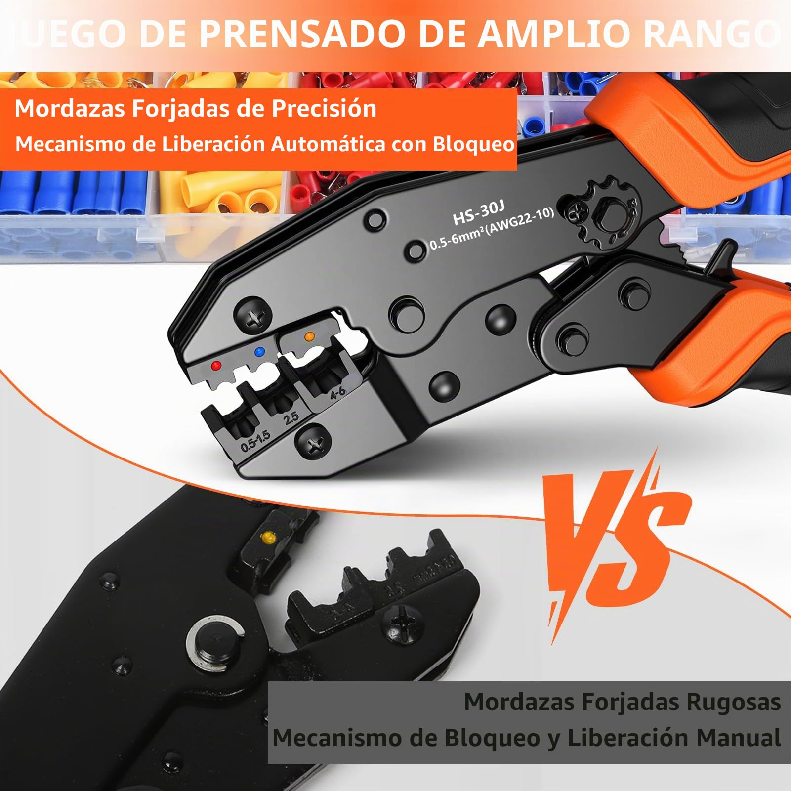 Crimpadora Terminales Eléctricos, 18 Modelos [0,5-6 mm²], Set Alicates Terminales Electricos, Juego de Alicates Crimpadores con 350 Conectores Crimpados Incluidos, Herramienta de Crimpado