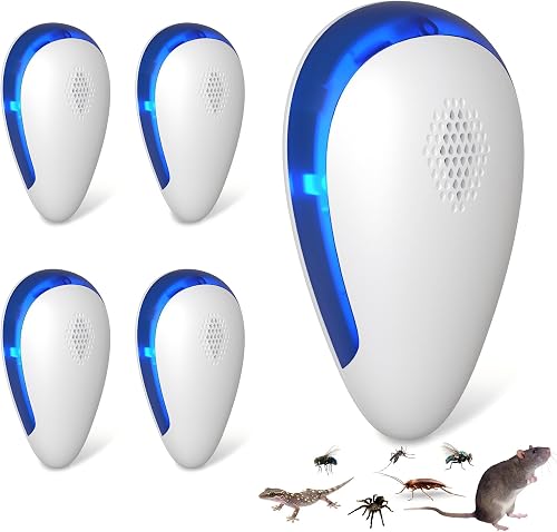 2026 Upgraded Ultrasonic Pest Repeller, 4-Pack Pest Repellent Ultrasonic Plug in for Mice, Roaches and Spiders, Indoor Mouse Repellent for Home, Kitchen and Garage, White