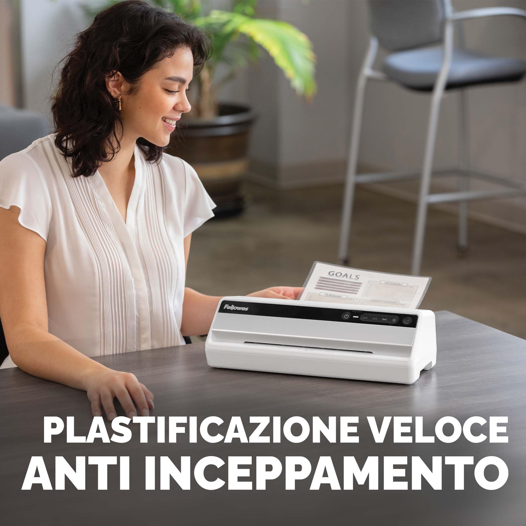 Fellowes Saturn A4 Plastificatrice per piccoli uffici – InstaHeat, pronta in 60 secondi, anti-inceppamento, spegnimento automatico – per pouches 80/100/125 micron – include 10 pouches – casa e ufficio