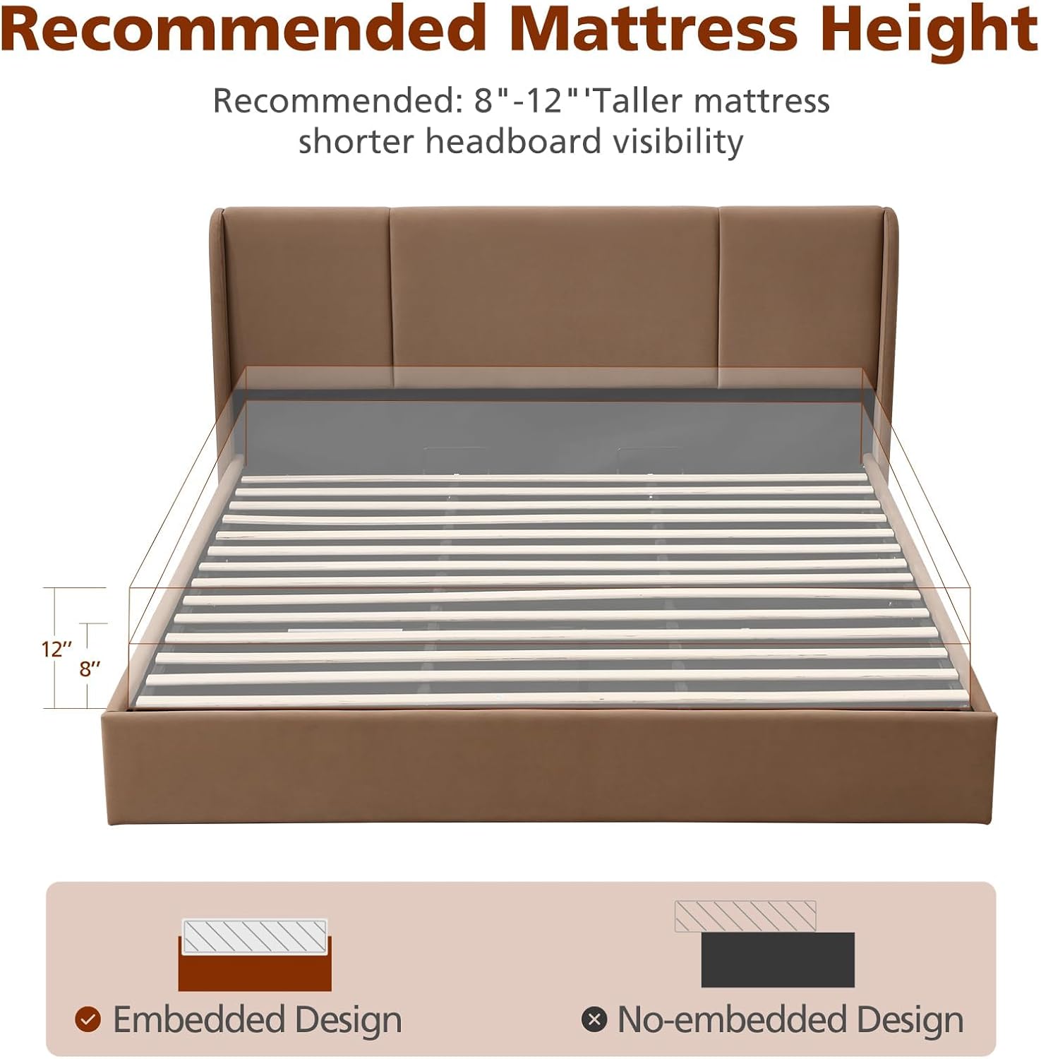 VELOCAVA California King Lift Up Storage Bed Frame, Velvet-Look Upholstered Bed with Modern Wingback Headboard, Hydraulic Lift Storage, Wood Slat Support, No Box Spring Needed, Brown