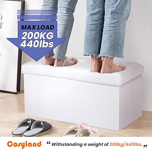 Miniatura 4 de COSYLAND - Reposapiés u otomano con almacenamiento plegable de piel, con agujero para agarrar, para habitación, tamaño pequeño, rectangular, 17 x 15