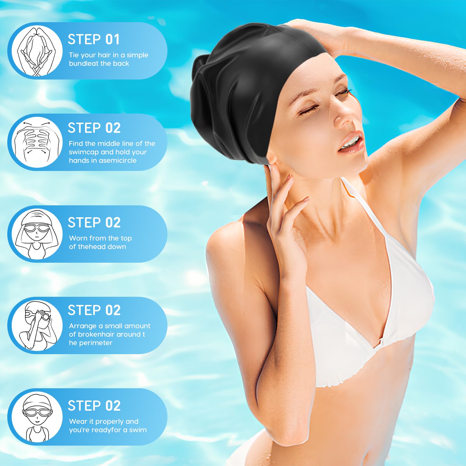 Cuffia Da Nuoto In Silicone Per Capelli Lunghi – Donna, Uomo, Con Tappi Orecchie E Clip Naso
