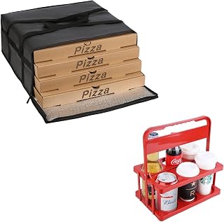 musbus Pizza Carrier Insulated Bags Large for Deliveries and Reusable Drink Carrier with Handle for Doordash, Eats, Grubhub, Portable Cup/Coffee Holder Accessories for Delivery