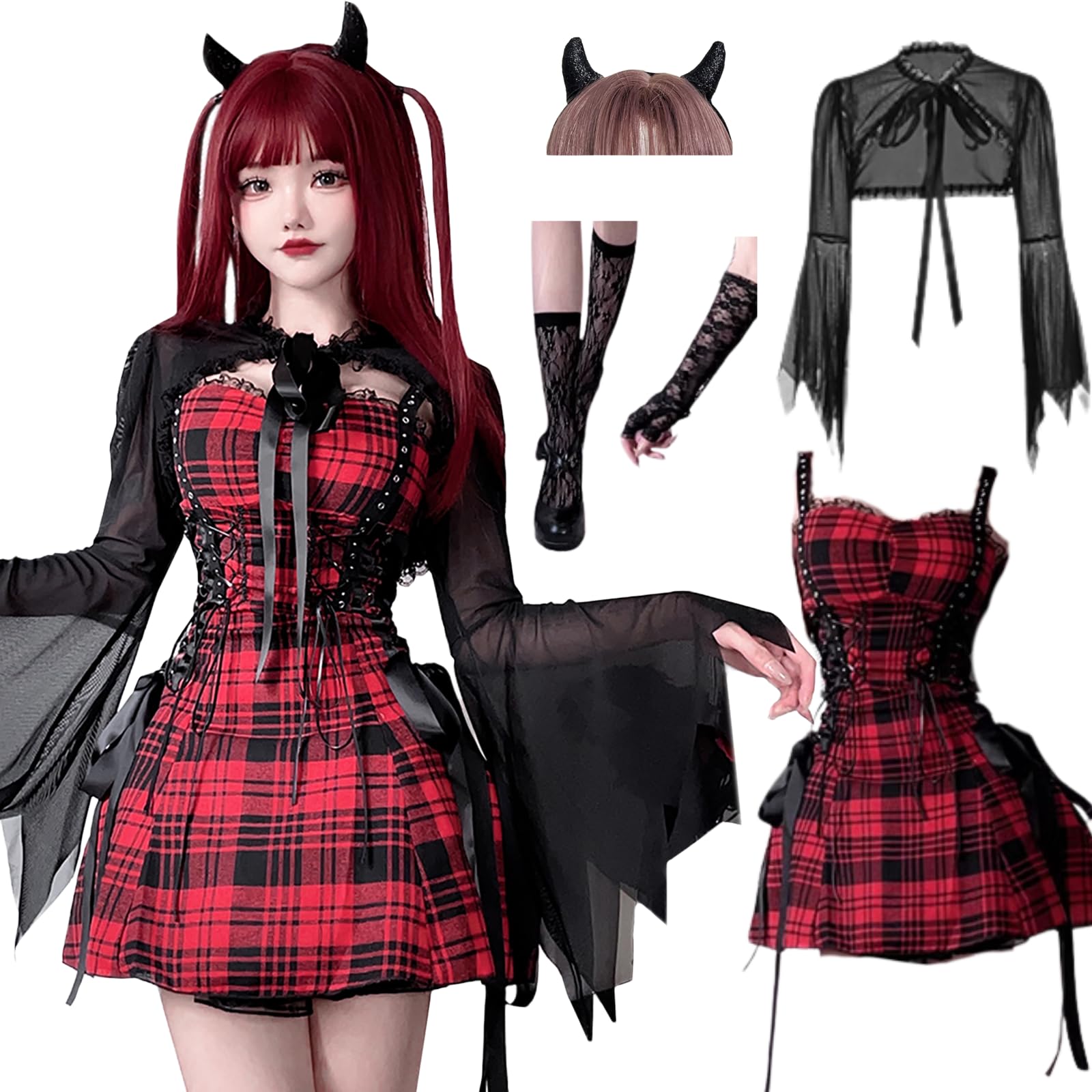 Amazon.co.jp: [milky time] ハロウィン コスプレ ワンピース チェック