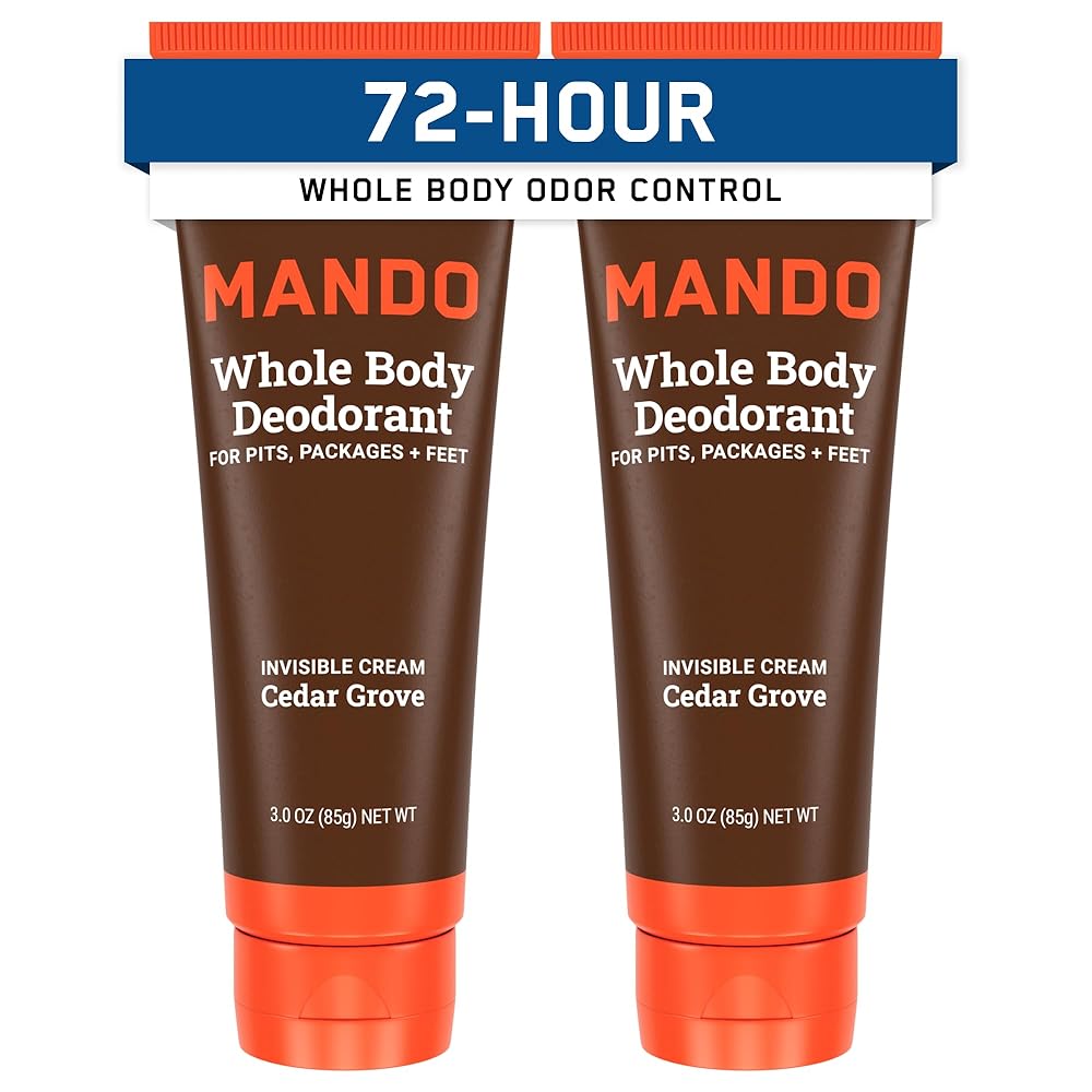 Mando Whole Body Deodorant For Men - Invisible Cream - 72 Hour Odor Control - Aluminum Free, Baking Soda Free, Skin Safe - 3 Ounce Tube (Pack of 2) - Cedar Grove
