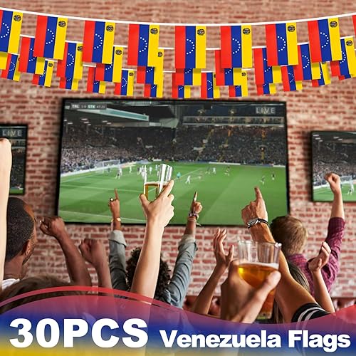 Vista 5 de Bandera de cuerda en forma de banderín de Venezuela, pequeñas mini banderas de la República Bolivariana de Venezuela, decoración nacional del país