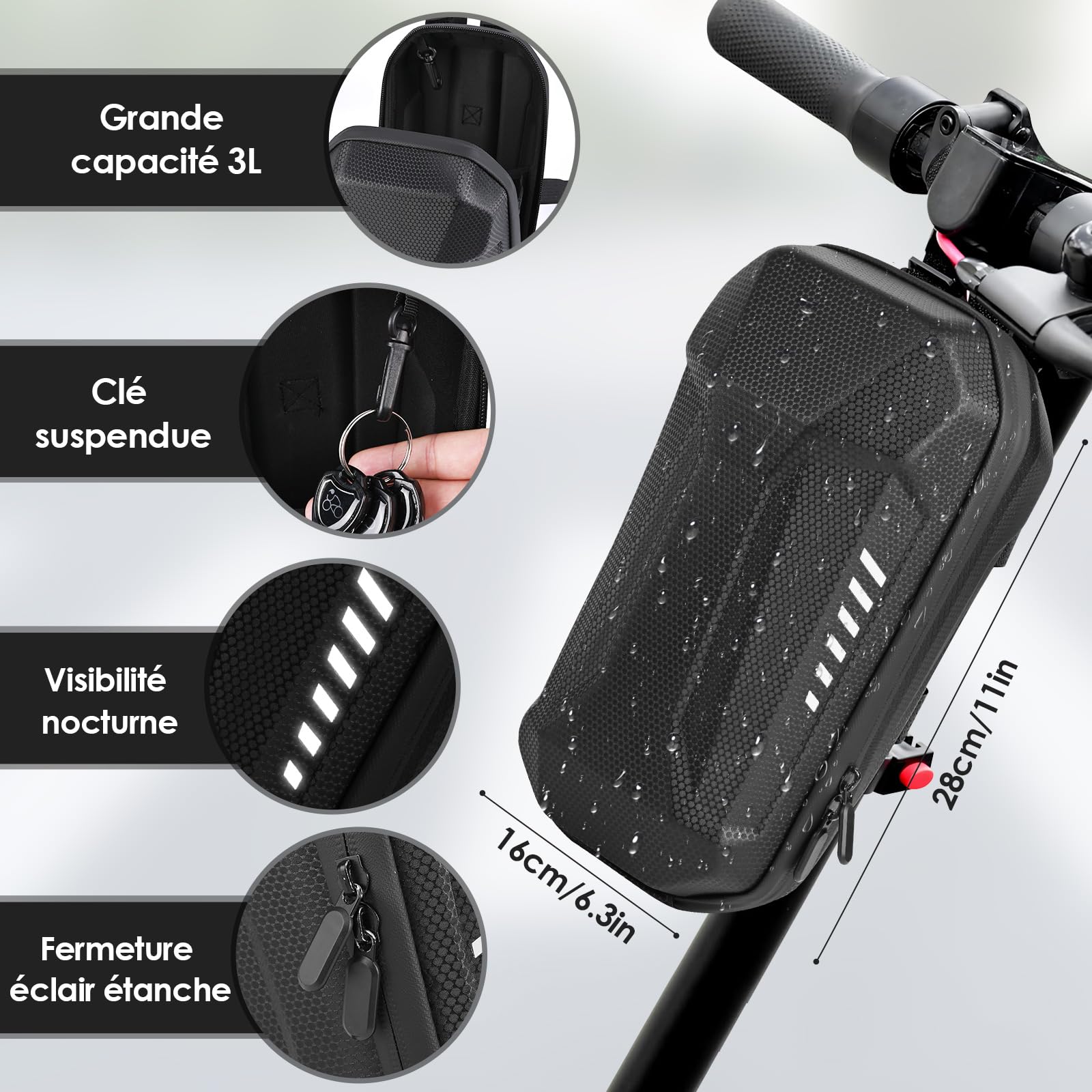 Antivol Trotinette Electrique, Cadenas Trotinette Electrique, Antivol Menotte avec Clés et Sac Etanche 3L, Accessoires Trottinette Electrique, Chaînes Antivols Velo pour Les Vélos,Motos,Scooter