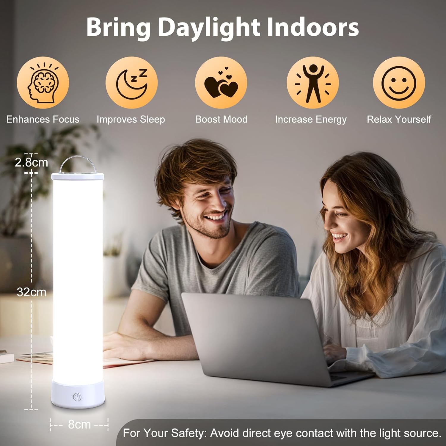 Light Therapy Lamp 15000 Lux, UV-Free Happy Sunlight Lamps with 3 Color Temperatures, Adjustable Brightness, Timer & Memory Function, Full Spectrum Light with Remote Control for Home, Happy Life
