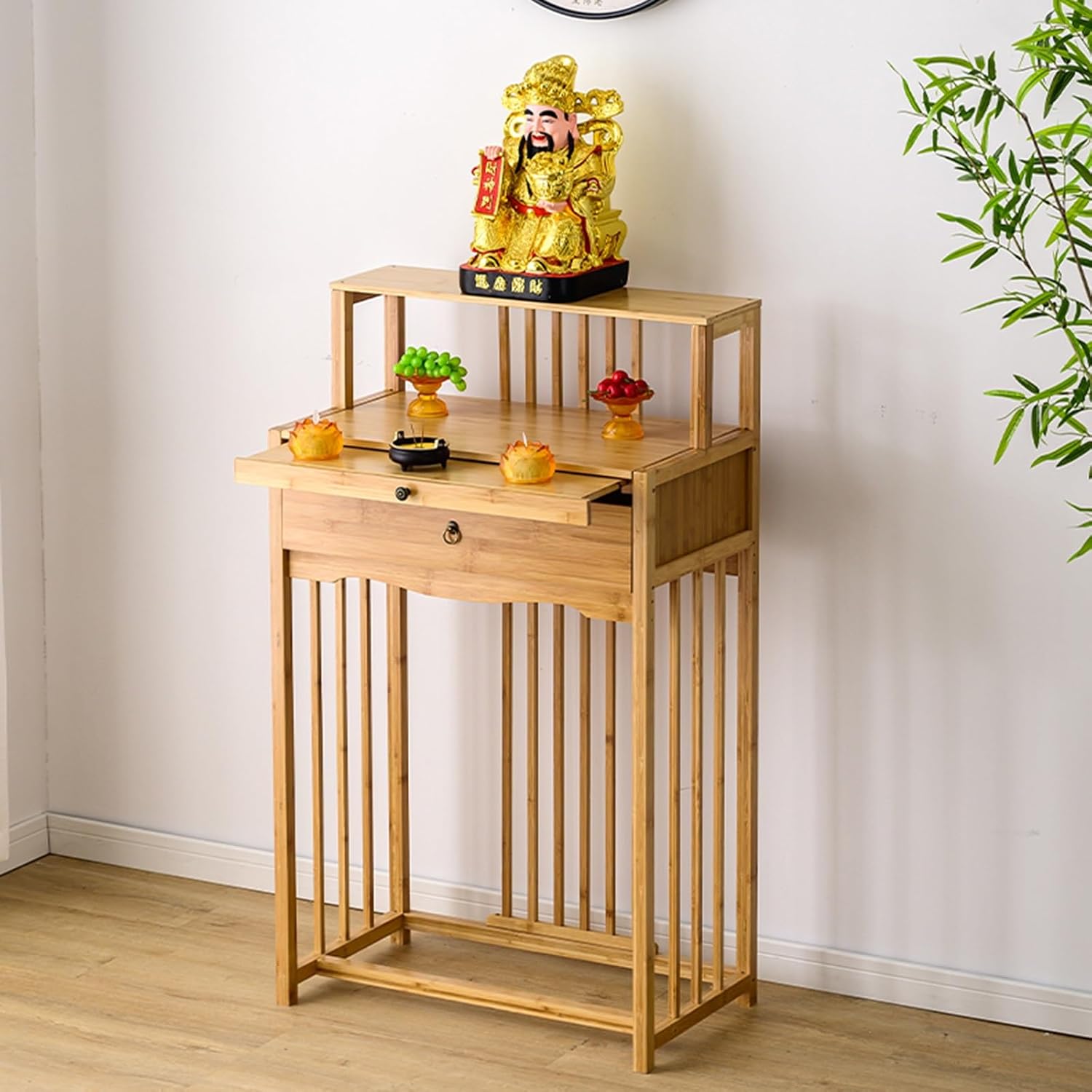 Prayer Altar Personal Shrine Stand, Meditation Table with Storage Space, for Living Room, Bedroom, Office(Walnut Color,23.6 * 15.8 * 47.2in)