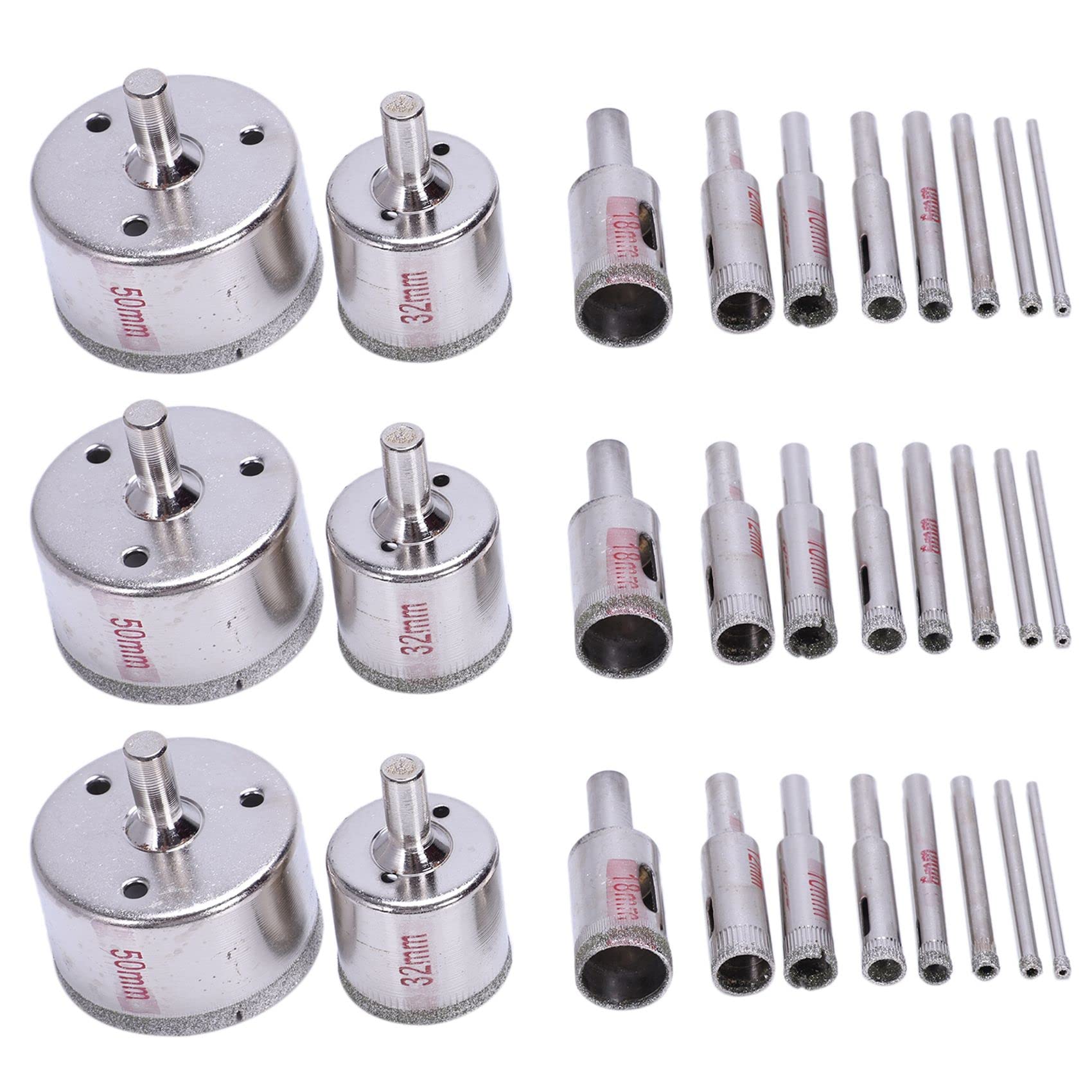 Jnchdghwa Silver 30Pcs Hole Saw 3-50Mm Drill Bit Saw Set Tile Ceramic Marble Glass Cutter