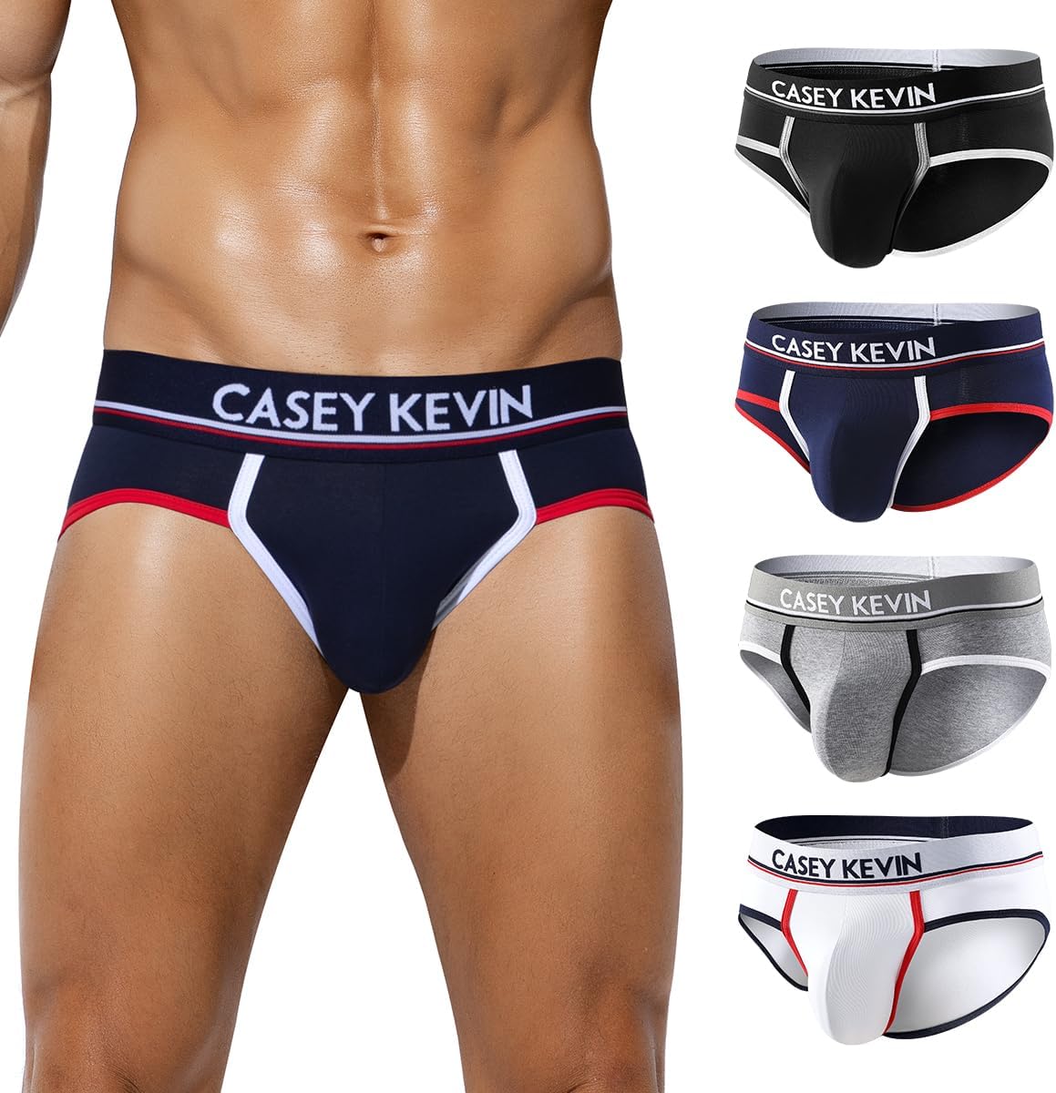 Casey Kevin Men's Cotton Briefs Wide Waistband No Fly Underwear Briefs for Men 4 Pack