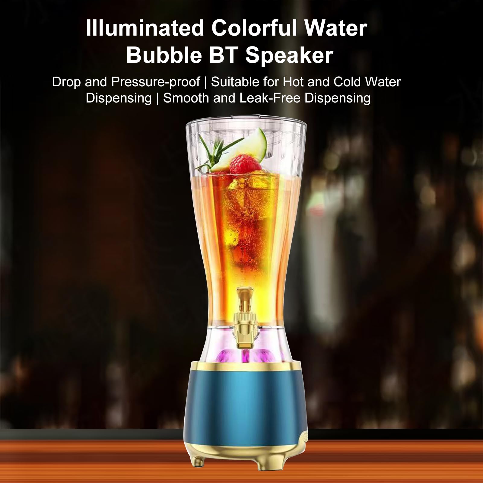 Asixxsix Distributore di Bevande da 2,5L con Altoparlante Bluetooth (BLUE) | Dispenser per bevande 2 in 1, con luci LED colorate, per succhi di birra, feste, bar, intrattenimento domestico