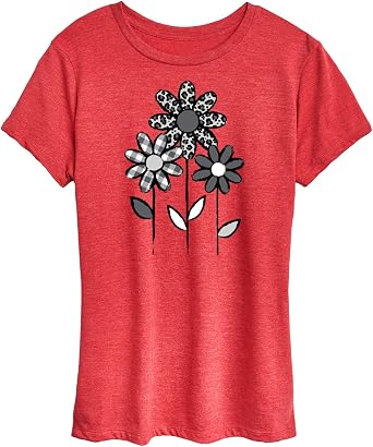 Instant Message - Gray Patterned Flowers - Womens Short Sleeve Graphic T-Shirt