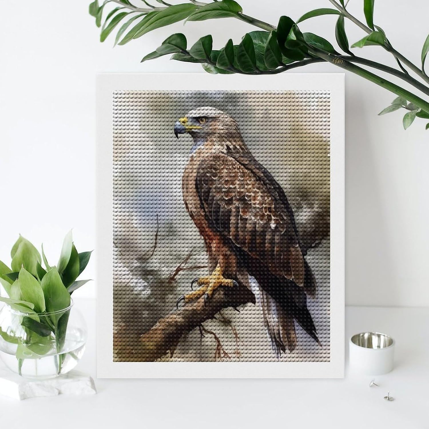 Diamond Painting Kits for Adults Watercolor of Hawk Sitting in The Tree Full Drill Diamond Dots Paintings Diamond Art Kits DIY 5D Diamond Painting Kits for Home Wall Decor 16"x20"