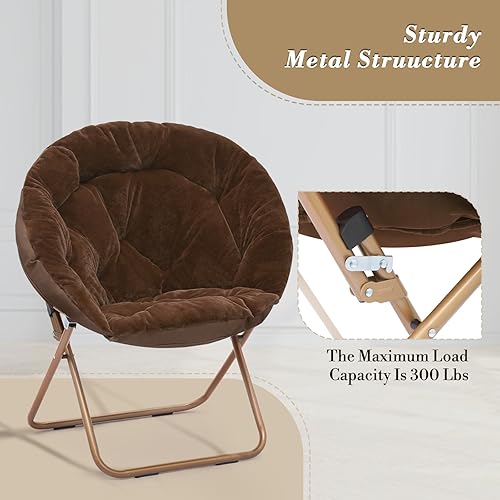 Miniatura 8 de Athena Collection Moderno platillo de terciopelo de piel sintética marrón, plegable, redonda, acogedora, con otomana, capacidad de peso de 300