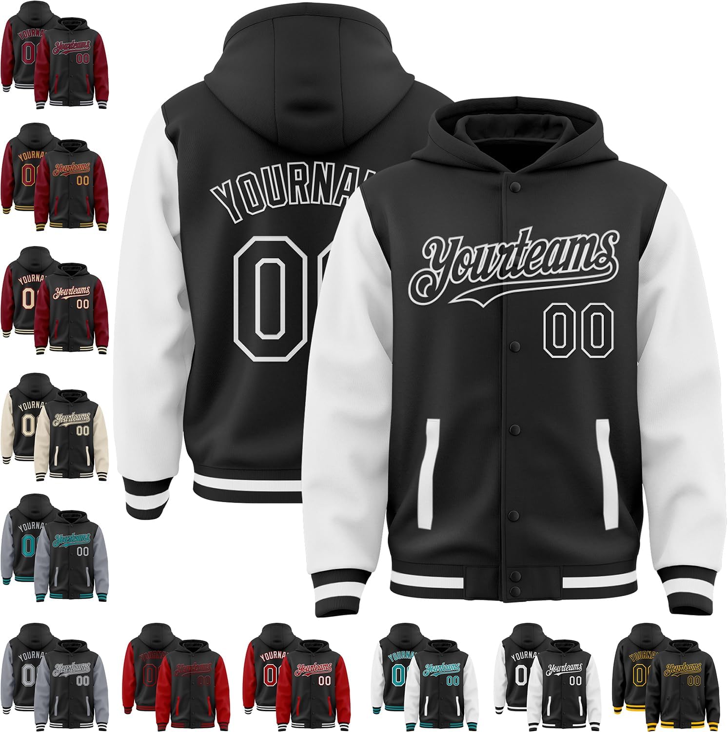 Fanscustom Custom Varsity Hoodie Jackets Cotton Blend Letterman Baseball Leather & Polyester Sleeve Jacket Full Snap Coats