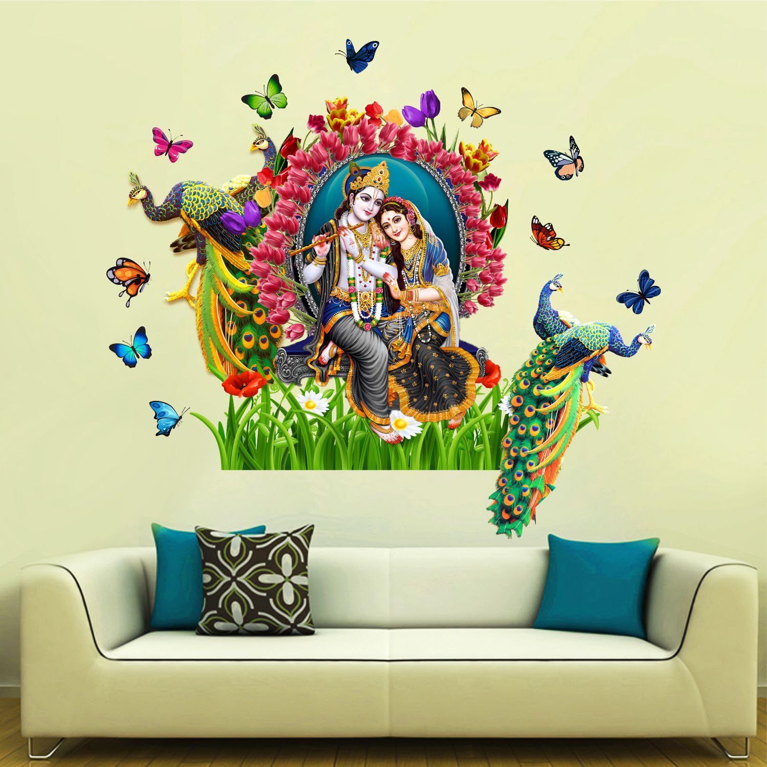 Sticker Yard Radha Krishna Butterfly Peacock Decor Kids Room Decor, Hall Decor, Kitchen Decor, Living Room Decor,Bedroom Decor Vinyl Wall Sticker,Multicolor (Standard Size -84X76Cm) (B0CK4SPKXH) Amazon Price History, Amazon Price Tracker