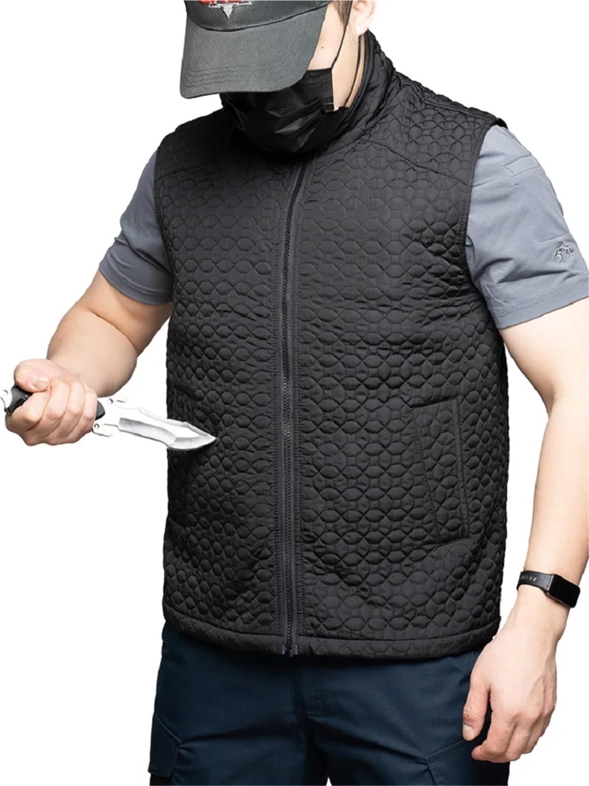 Schnittschutzhandschuhe, Selbsterteidigungsweste der Stufe 5: Stich- und spitzenfest, schnitt- schlitzbeständig, flexibel, leicht, erdeckt tragbar(L175-180cm/70-80kg)