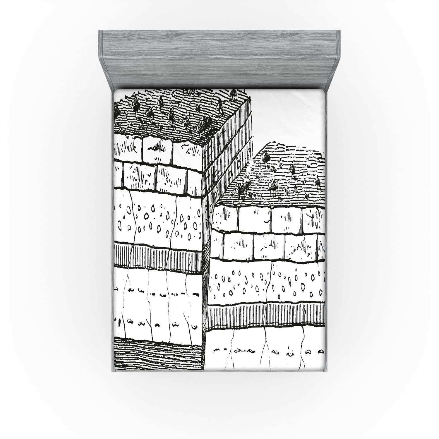 Ambesonne Geology 2 Pack Fitted Sheet, Rock Formation Theme, Bed Cover All-Round Elastic Deep Pockets 2 Pieces, Package Contains 2 Queen Size Fitted Sheets, Grey and White