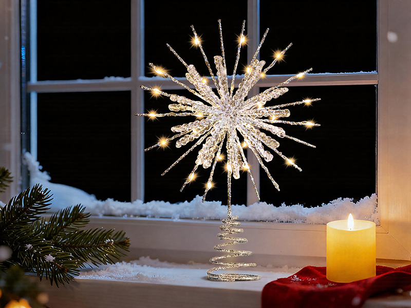Lewondr Étoile De Sapin De Noël Hexagonale Lumineuse Or - LED USB + Télécommande, Minuterie 6h/18h, 8 Modes, Décoration Intérieur Extérieur