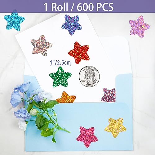 Miniatura 2 de 600 calcomanías holográficas de estrellas pequeñas, 10 colores, calcomanías de estrella de aluminio para recompensas infantiles, suministros de