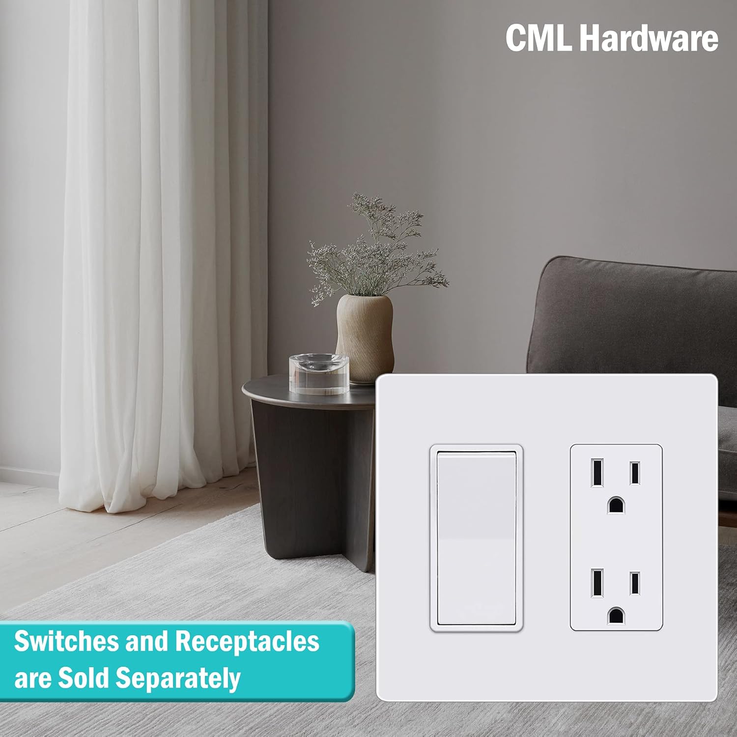 CML 2-Gang Decorator Screwless Wall Plates, 60 Pack Child Safe Switch Plate Covers, Double Receptacle Outlet Cover, Standard Size 4.68”X 4.72”, UL Listed, Glossy White
