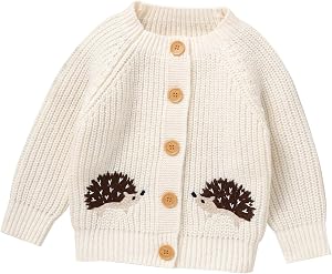 Baby Knit Cardigan Sweater for Boy Girl Soft Warm Coat Round Neck Long Sleeve Toddler Outwear Fall Winter Clothes