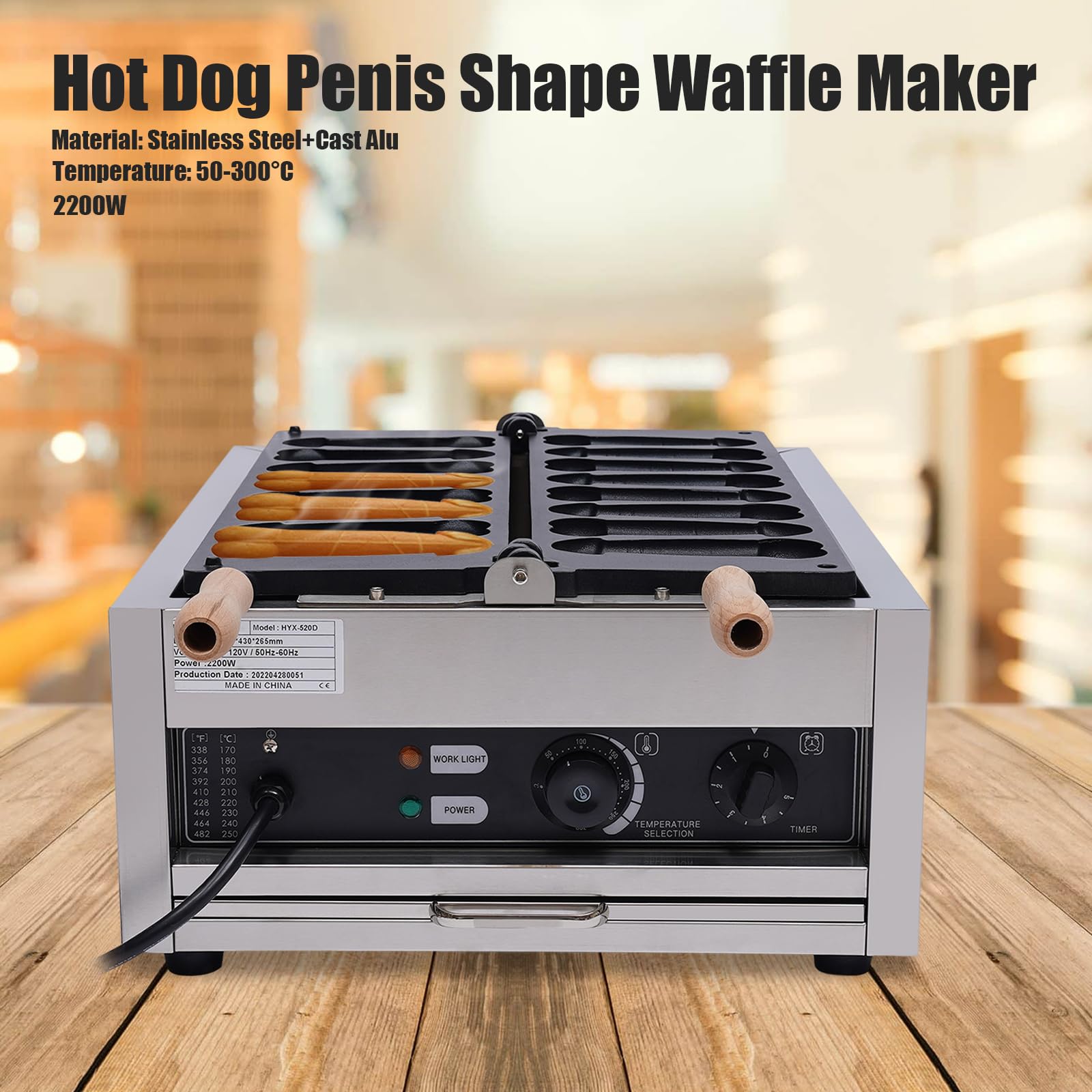 DYRABREST Commercial Electric Hot Dog Baker, 110V 8PCS Pene Hot Dog Waffle Maker, Non-stick Waffle Iron Machine with Temp Control for Kithcen Restaurant Cafe Shop Snack Bar