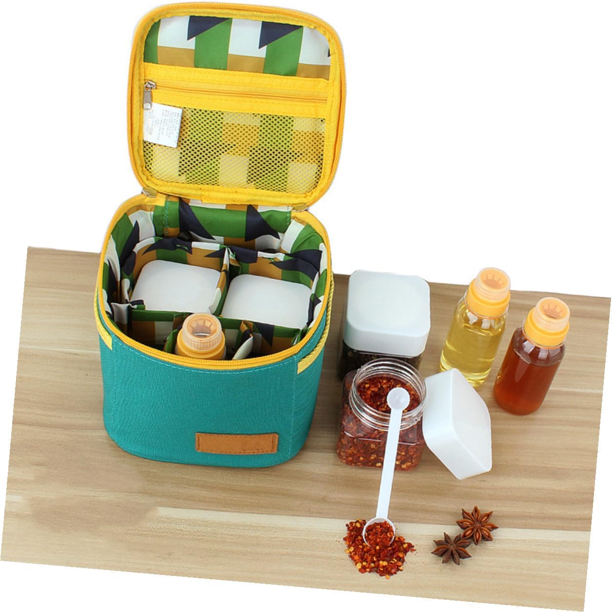 BESPORTBLE Outdoor Camping Jar Set with Storage Bag Seasoning Bottles Measuring for Barbecue Travel Use Green