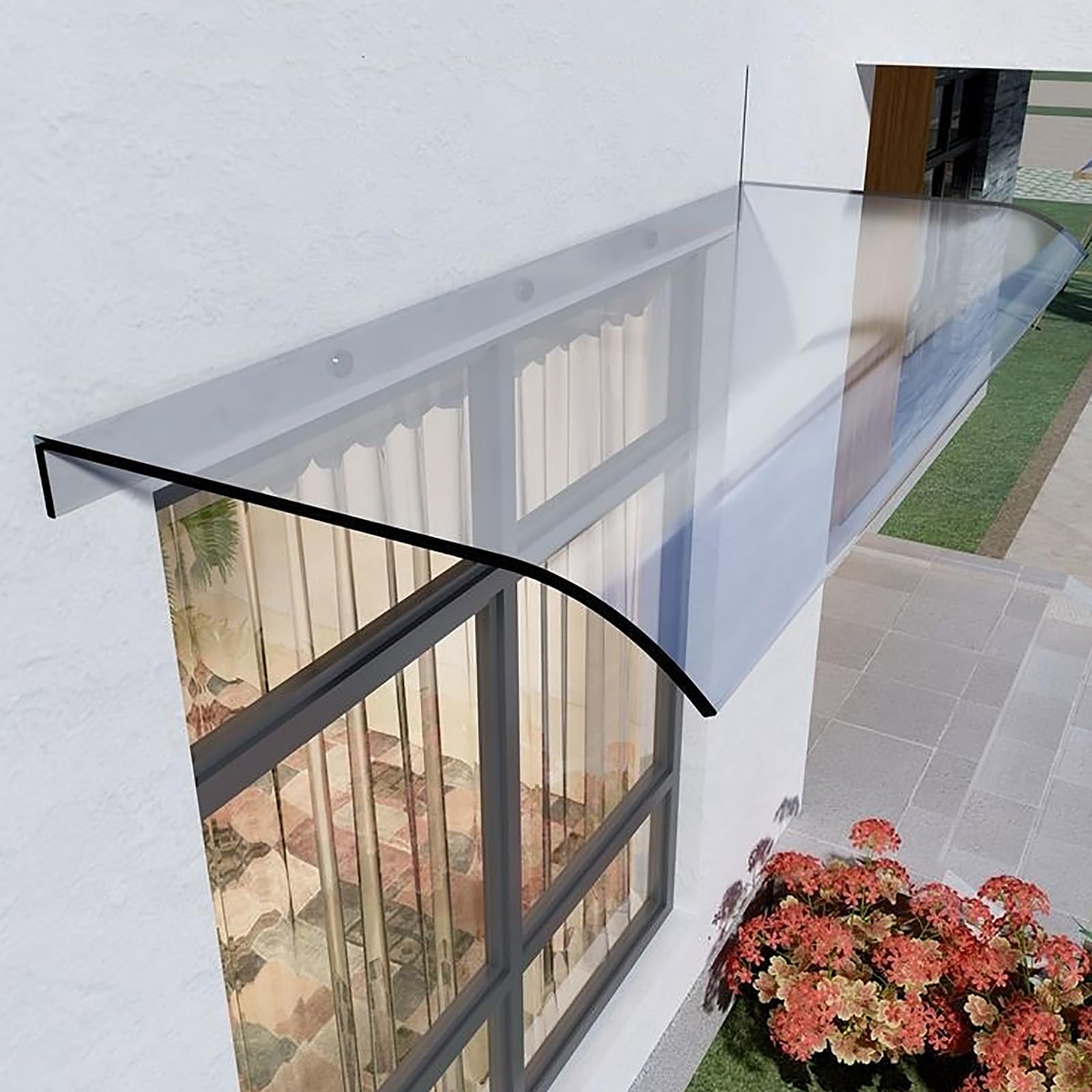 Przezroczysty baldachim drzwiowy z poliwęglanu 50 x 100 cm, ochrona przed promieniowaniem UV, wodoodporny, odporny na działanie wody, idealny do ogrodu i tarasu, schronienia na zewnątrz