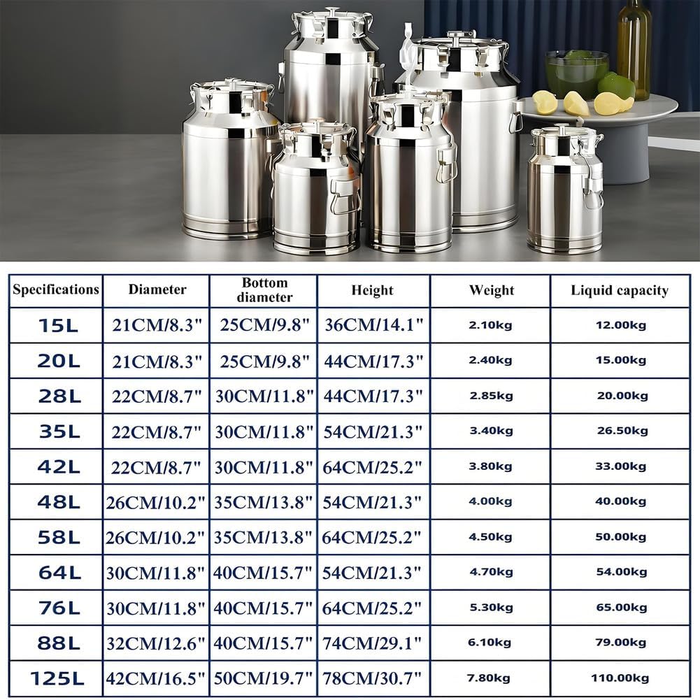 Home Brewing Milk Can Storage Container with Faucet,15-125L Transport Container for Kitchen Restaurant Party Farm,Stainless Steel Sealed Fermentation Tank,40 * 64CM/76L