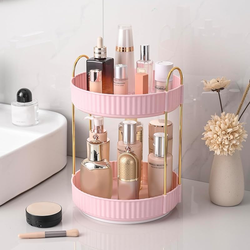 Organizador giratório para maquiagem Aveniee, 2 níveis, rosa-creme, AV-CDC-Pink