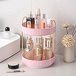 Aveniee 360 Rotating Makeup Organizer for Vanity, Skincare Perfume Organizers, Bathroom Countertop Organizer and Storage, Clear Cosmetics Lipstick Holder for Dresser,2 Tiers, Pink
