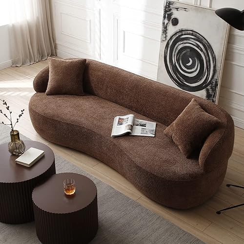 Miniatura 8 de WILLIAMSPACE Sofá curvo moderno de lujo con asiento giratorio redondo y decorativo, juego de 2 piezas, sofá tapizado de tela boucle con 3 cojines