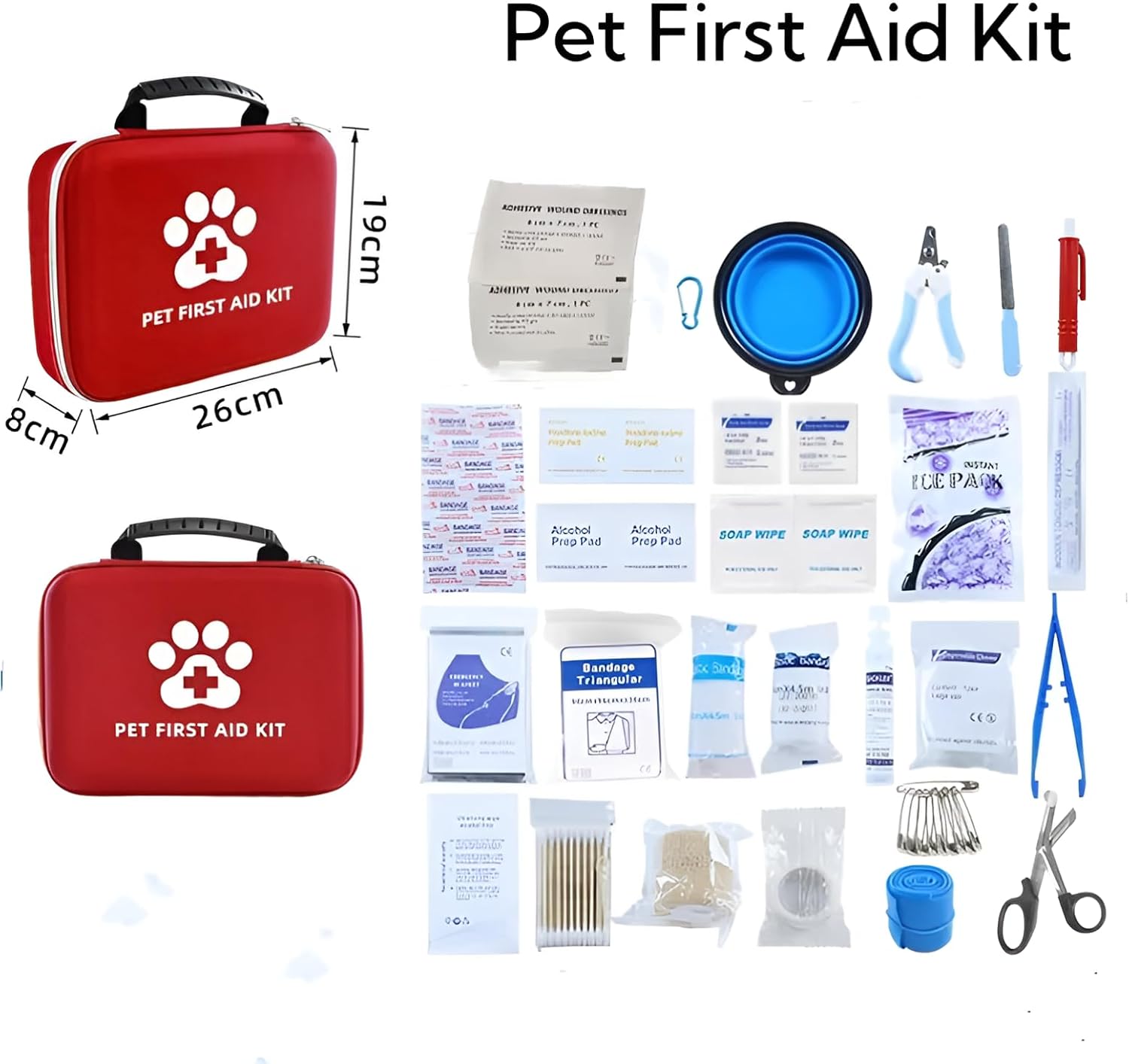 PAWSPLAY Pet First Aid Kit for Dogs & Cats, 101-Piece Emergency Kit with Bandages, Wound Care, Tick Remover, Nail Clipper, Portable Waterproof Travel Kit for Hiking, Camping, Car & Home Safety