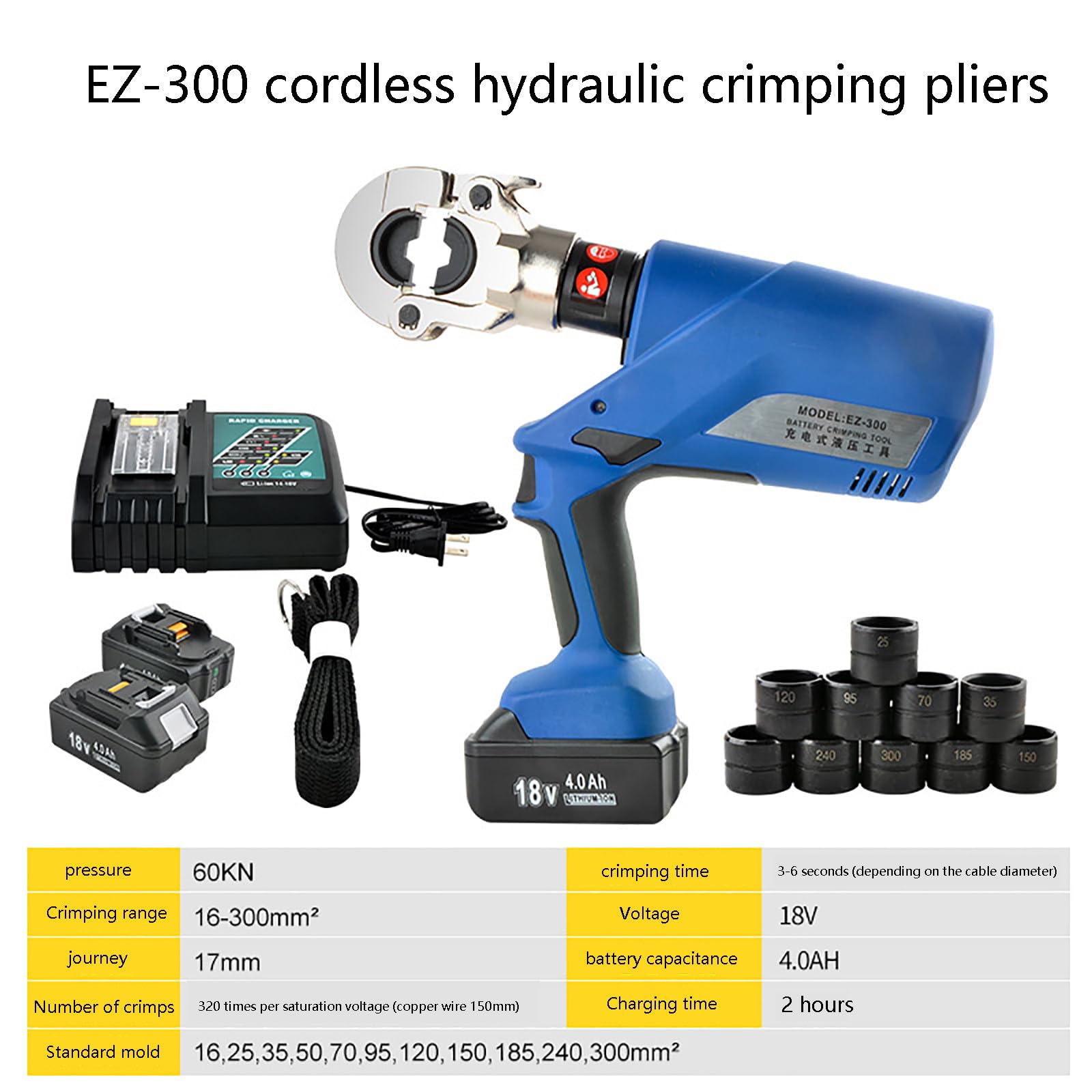 Alicates hidráulicos recargables con 12 pares de troqueles y 2 baterías de 4.0 Ah, cargador incluido, herramientas de primera calidad para crimpado profesional
