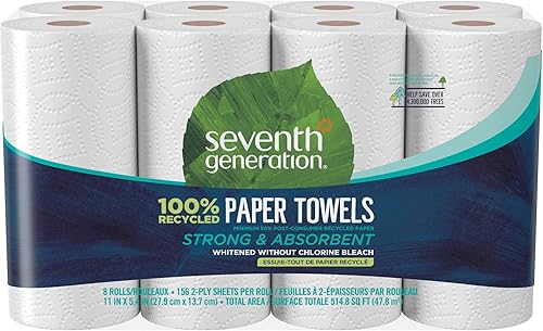 Miniatura 3 de Seventh Generation Rollos de toalla de cocina de papel 100% reciclado, 2 capas, 11 x 5.4, 156 hojasrollo, 8 rollos por paquete
