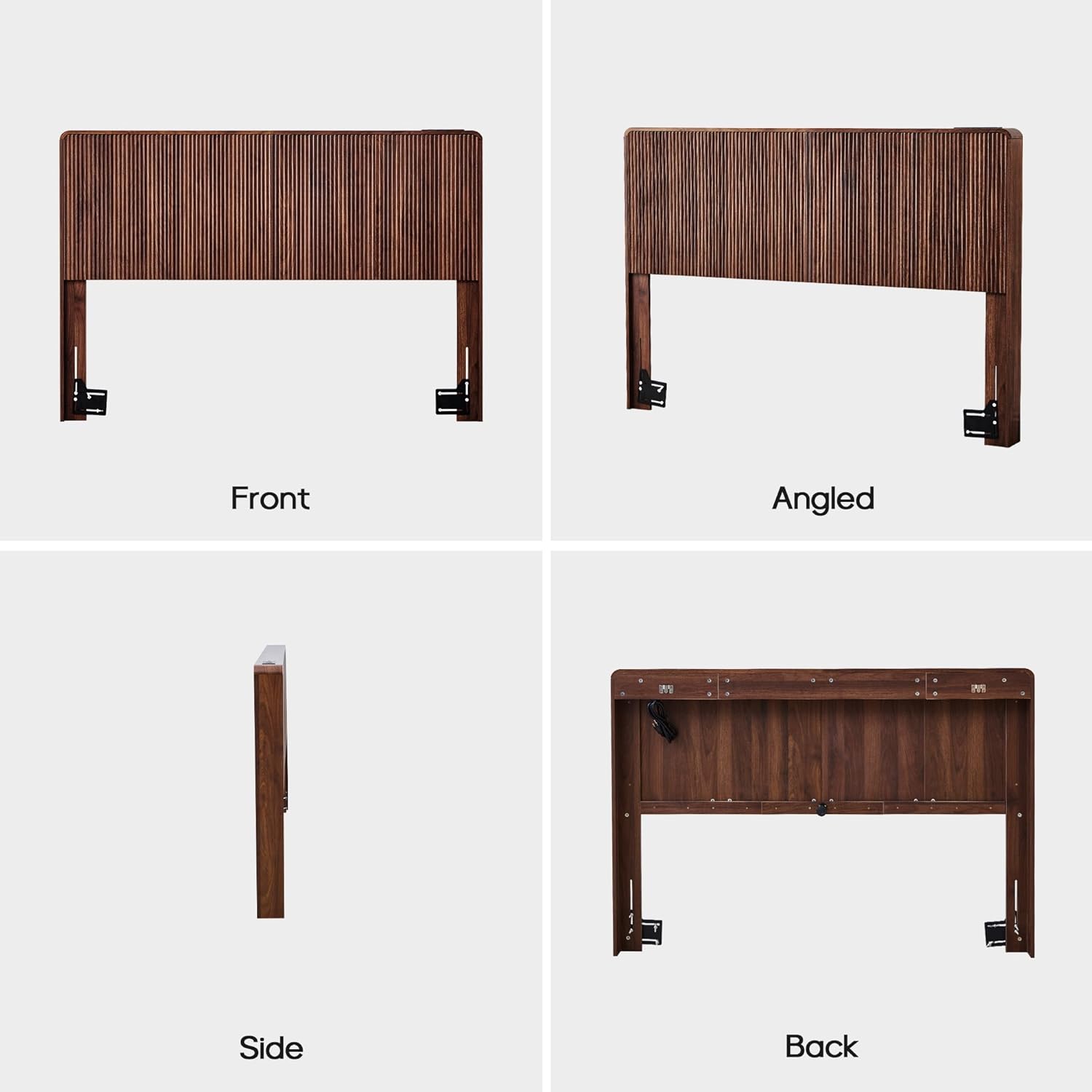 AVZEAR Wood Fluted Headboard Queen Size, Mid Century Modern Queen Headboard Only, Wall Mounted Headboard with 2 Outlets and USB & Type C Port, Curved Wooden Bed Headboards Bedroom Decor, Walnut