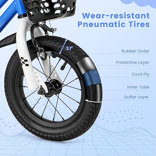 Miniatura 5 de COSTWAY Bicicleta para niños, 12, 14, 16, 18 pulgadas, para niños y niñas de 3 a 8 años, bicicleta para niños con ruedas de entrenamiento