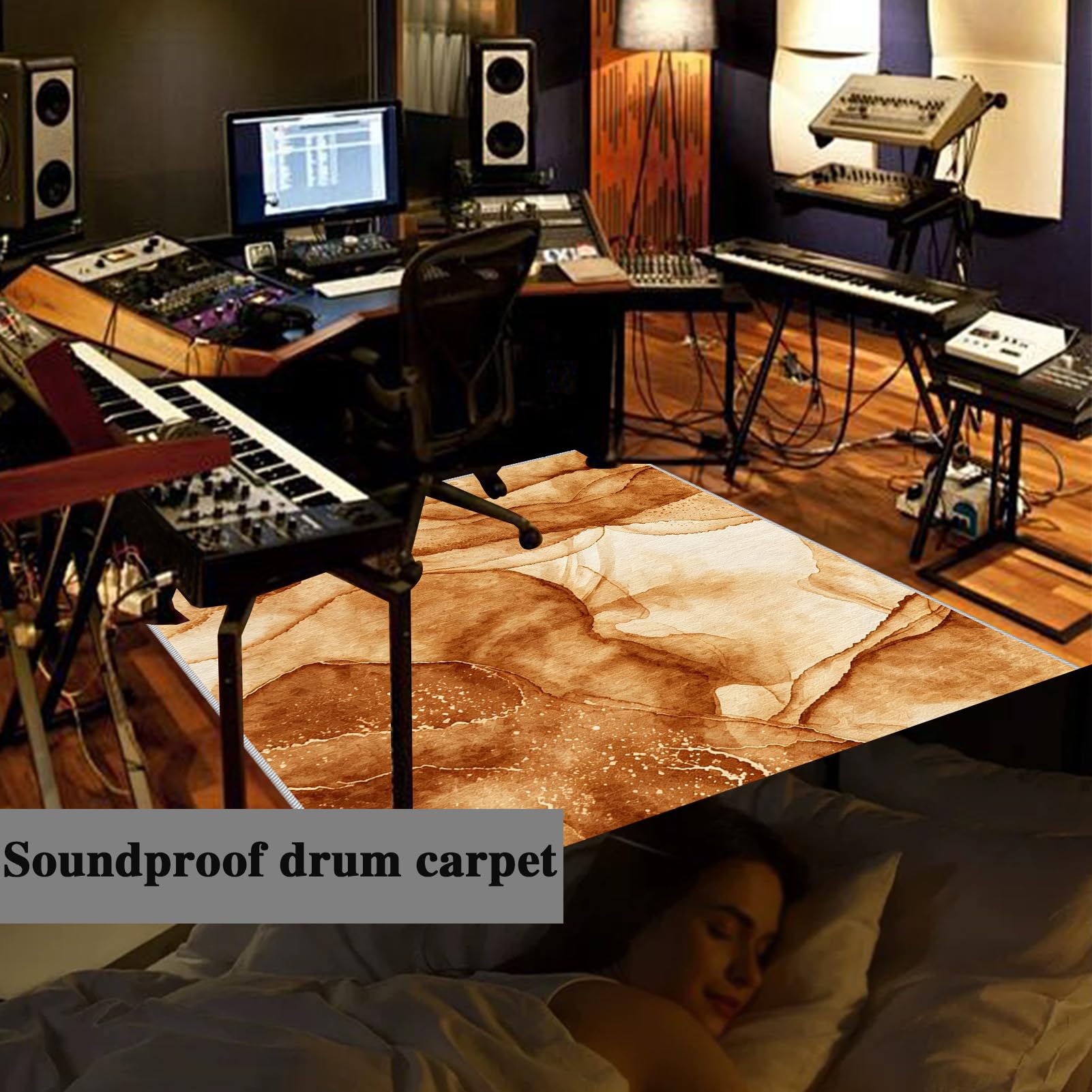 Tappeto per Batteria Acustica Tappeto a Tamburo Tappeti Antiscivolo Insonorizzato Tappeto Drum Coperta per Batteria Elettroniche Rullante Grancassa Strumenti Musicali Tappeto Batteria 230 x 180 cm