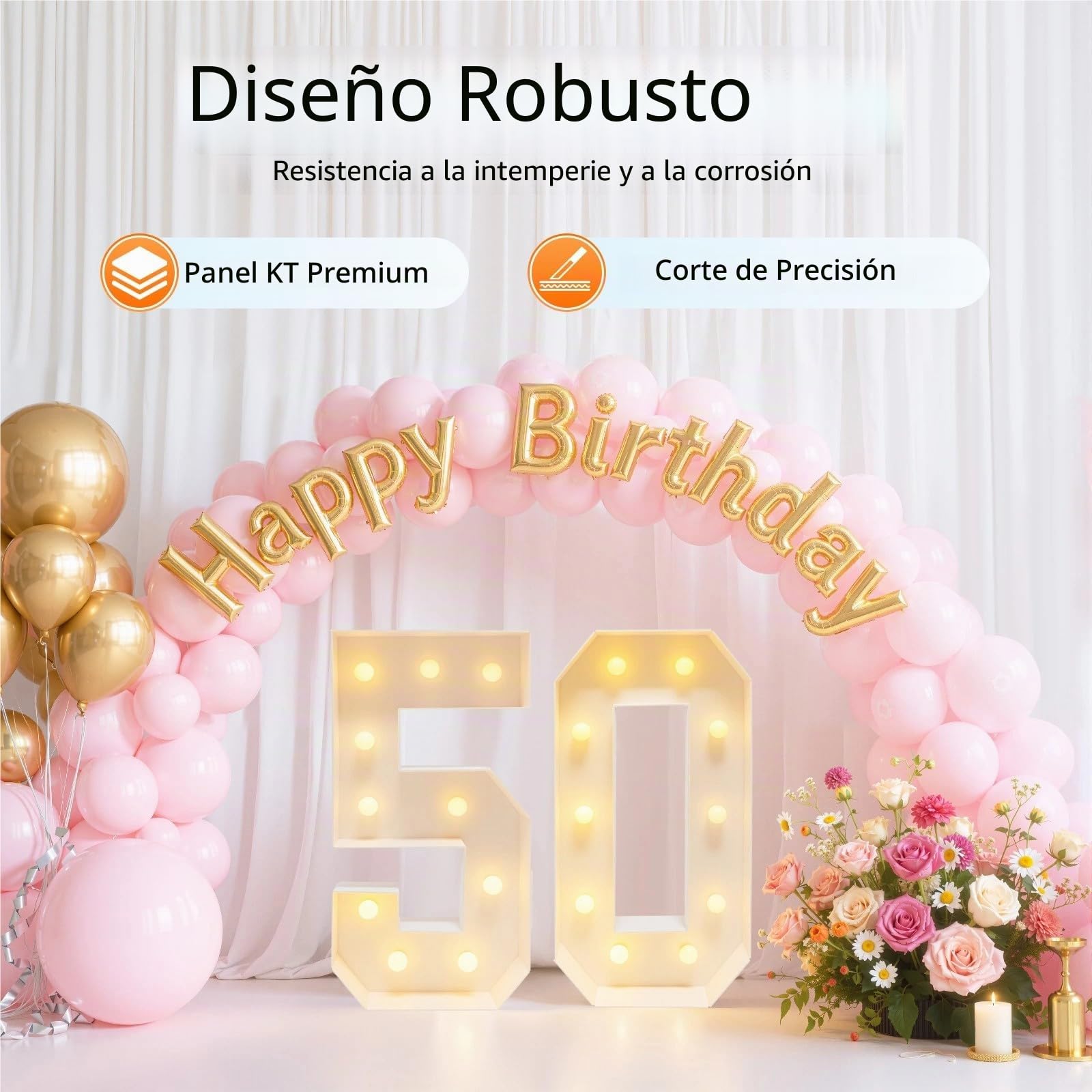Figuras luminosas LED 2000-3000 K en altura 100 cm, decoración de cumpleaños 30/40/50, brillantes figuras gigantes para cumpleaños, boda, fiesta (50)