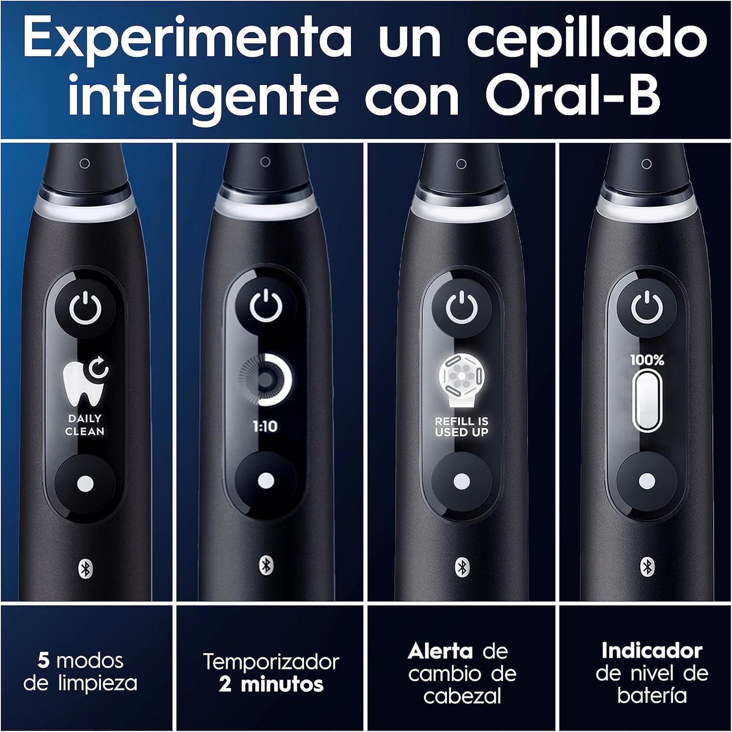 Oral-B iO 7N Cepillo de Dientes Eléctrico con Mango Recargable, 3 Cabezales y Estuche De Viaje, Diseñado por Braun, Regalos Originales para Mujer y Hombre - Negro